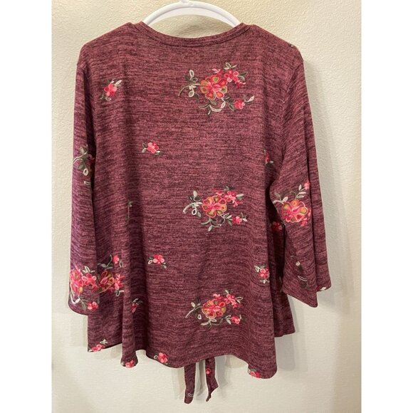 Fig and Flower‎ Top Womens 3X Floral Embroidered Peasant Boho Tie Front Cardigan - Picture 4 of 8